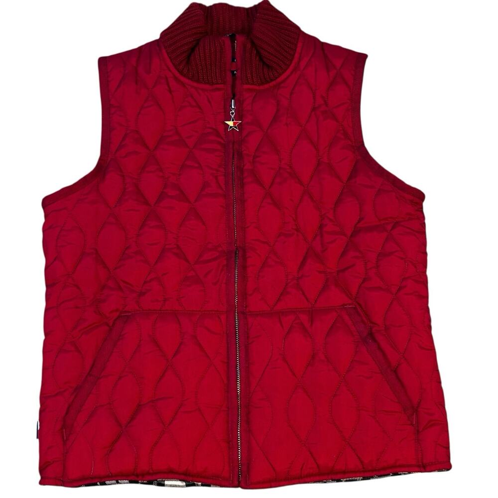 Tommy Hilfiger Red Quilted Vest Rib Knit Collar Lightweight Full Zip Women’s M